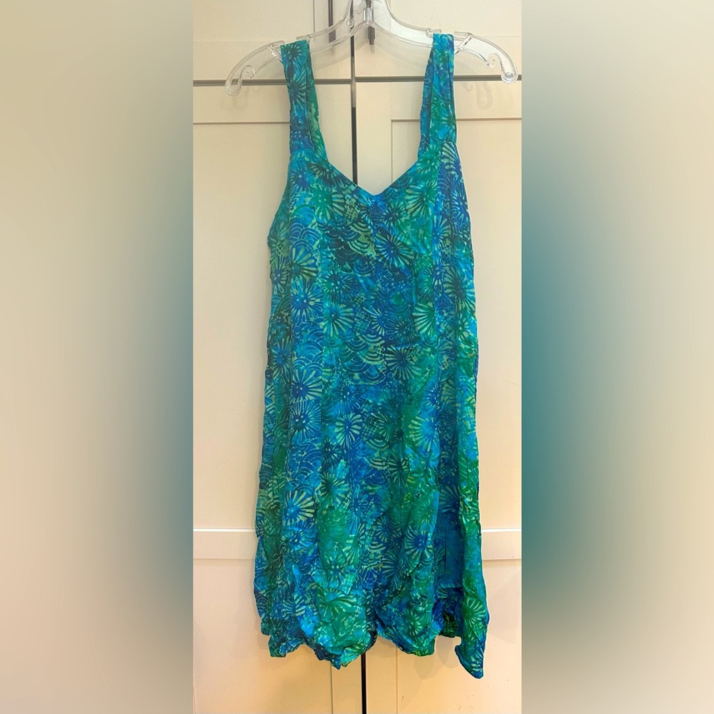 NWT BALI BATIKS Resort Wear Dress Handmade Batik Vibrant Blues Greens NEW L HTF